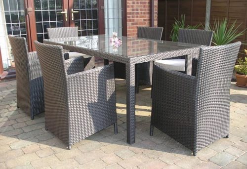 Rattan Rectangle Table and 6 Armchairs Chairs