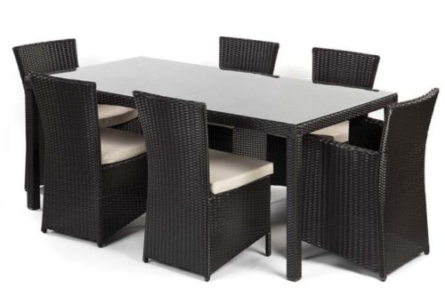 Rattan Rectangle Table and 6 Dining Chairs Set