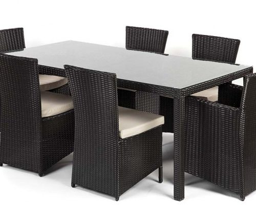 Rattan Rectangle Table and 6 Dining Chairs Set