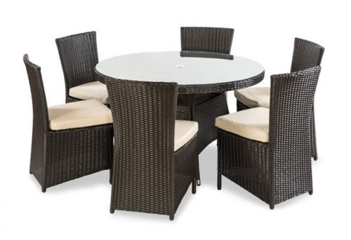 Rattan Round Table 1.2m and 6 Dining Chairs