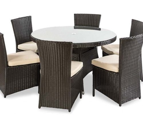 Rattan Round Table 1.2m and 6 Dining Chairs