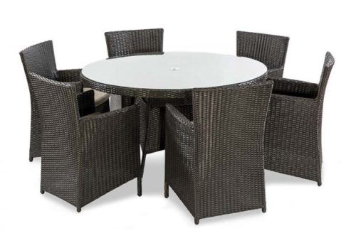 Rattan Round Table 1.35m and 6 Armchairs