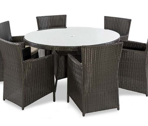 Rattan Round Table 1.35m and 6 Armchairs