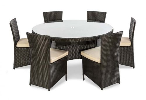 Rattan Round Table and 6 Dining Chairs