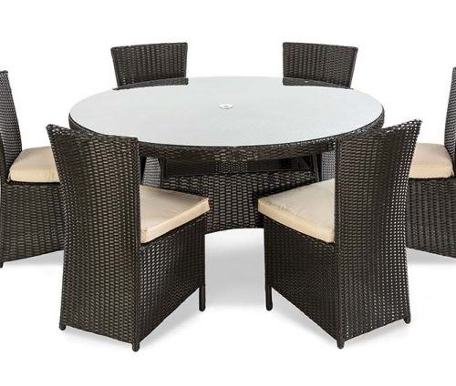 Rattan Round Table and 6 Dining Chairs