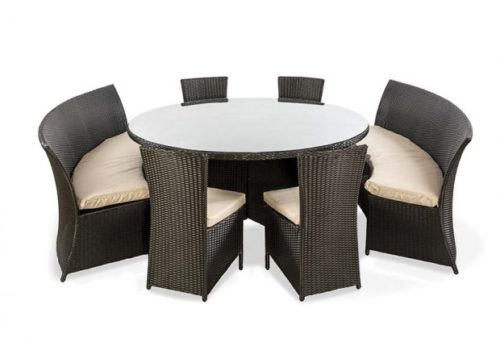 Rattan 4 dining chairs and 2 bench dining set