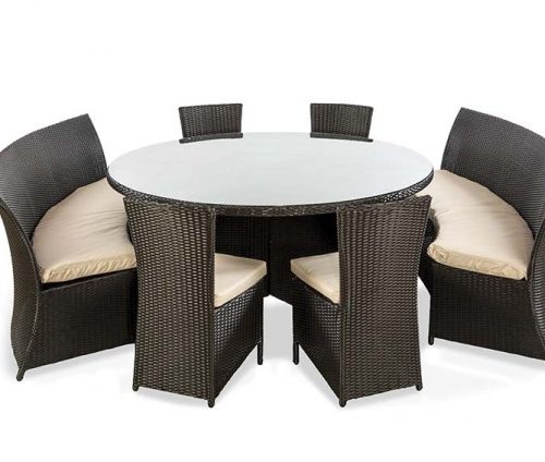 Rattan 4 dining chairs and 2 bench dining set