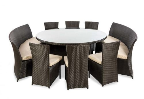 Rattan 6 dining chairs and 2 bench dining set