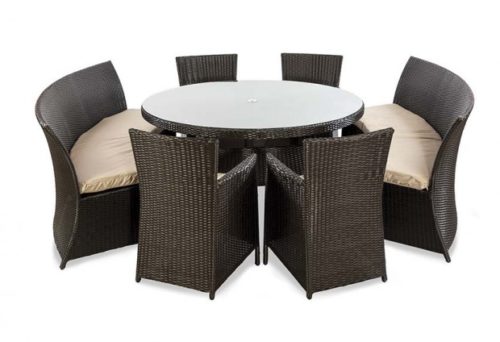 Rattan 2 bench and 4 armchair dining set