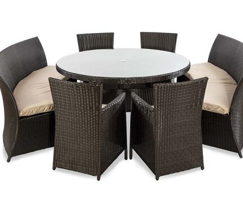 Rattan 2 bench and 4 armchair dining set